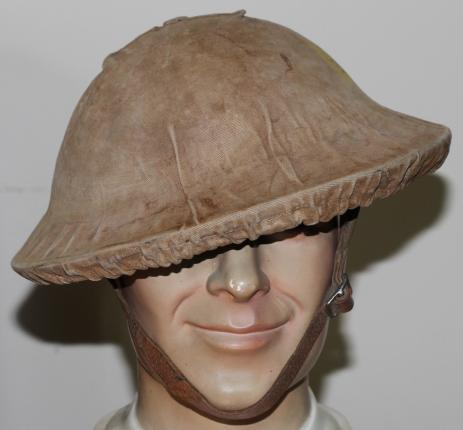 WW1 BRODIE HELMET WITH RARE BRODIE COVER - UNIT MKD.