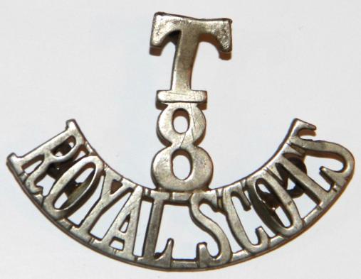 WW1 T8 ROYAL SCOTS VOLUNTEERS BTN. WHITE METAL SHOULDER TITLE