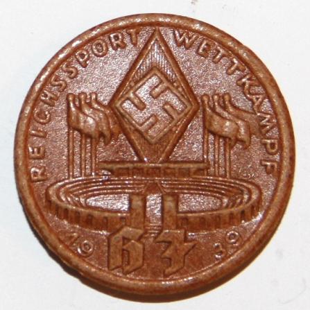 WW2 GERMAN HITLER YOUTH 1939 REICHSPORT WETTKAMPF DAY BADGE