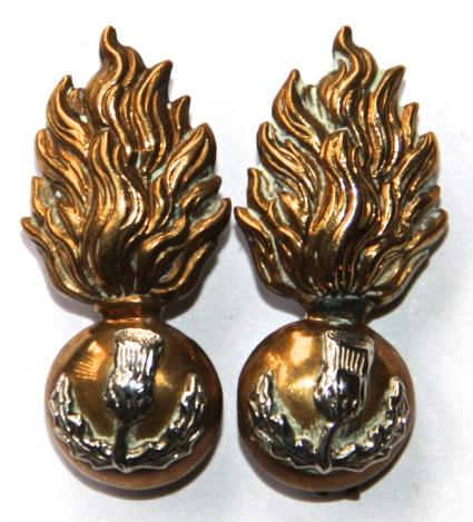 VICTORIAN ROYAL SCOTS FUSILIERS COLLAR BADGES  - MATCHING PAIR