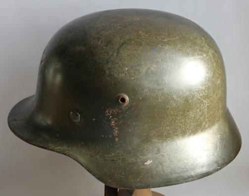 M35 APPLE GREEN GERMAN HELMET- DECALS REMOVED - CAPTURE CHINSTRAP