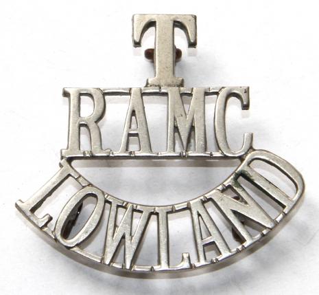 T - RAMC - LOWLAND - WHITE METAL SHOULDER TITLE