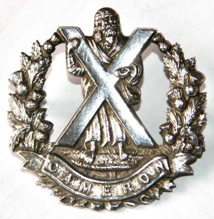 WW2 CAMERON HIGHLANDERS EDINBURGH 1939 H/M SILVER CAP BADGE 