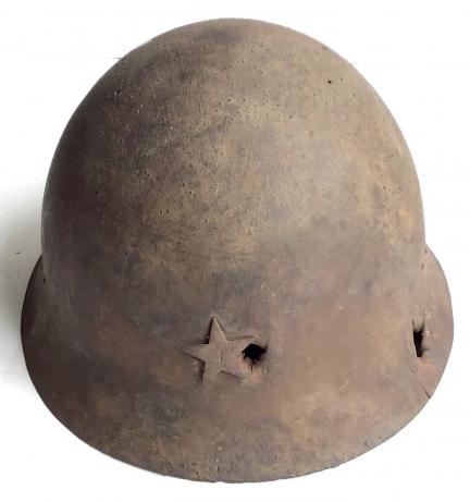 JAPANESE COMBAT HELMET - BATTLE DAMAGED - MANCHURIA