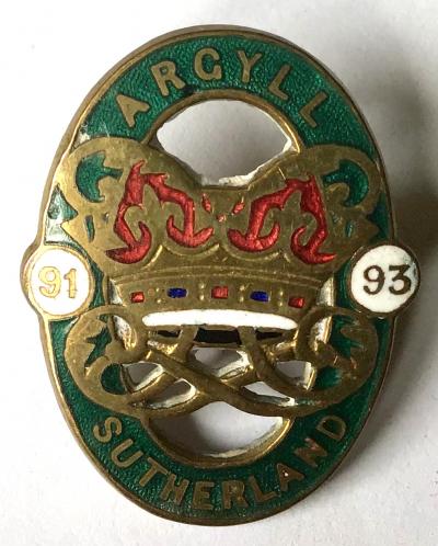 91ST 93RD ARGYLL & SUTHERLAND HIGHLANDERS ENAMEL BADGE