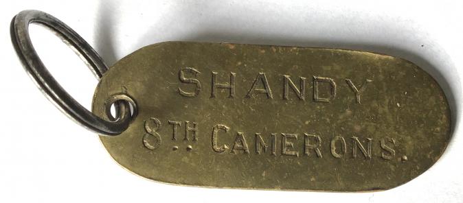 WW1 8TH CAMERON HIGHLANDERS BRASS TAG