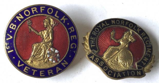 1ST V.B NORFOLK RGT + NORFOLK RGT. ASSOCIATION BADGES