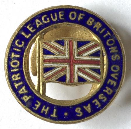 WW1 - PATRIOTIC LEAGUE OF BRITONS OVERSEAS MUFTI BADGE