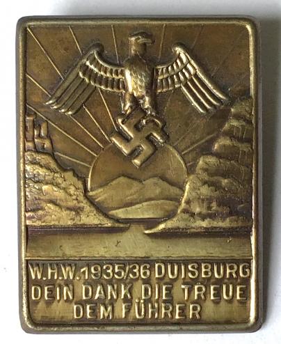 WW2 GERMAN - DUISBURG  WHW 1935-1936 THANKS BADGE