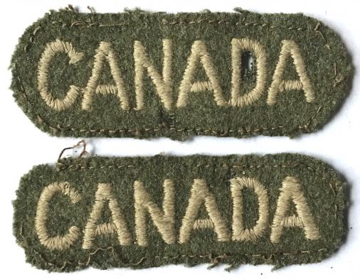 WW1 -  CANADIAN CLOTH SHOULDER TITLE PAIR - REMOVED FROM UNIFORM