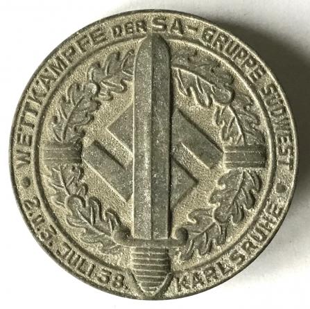 WW2 GERMAN 1938 SA GRUPPE SUDWEST KARLSRUHE DAY BADGE