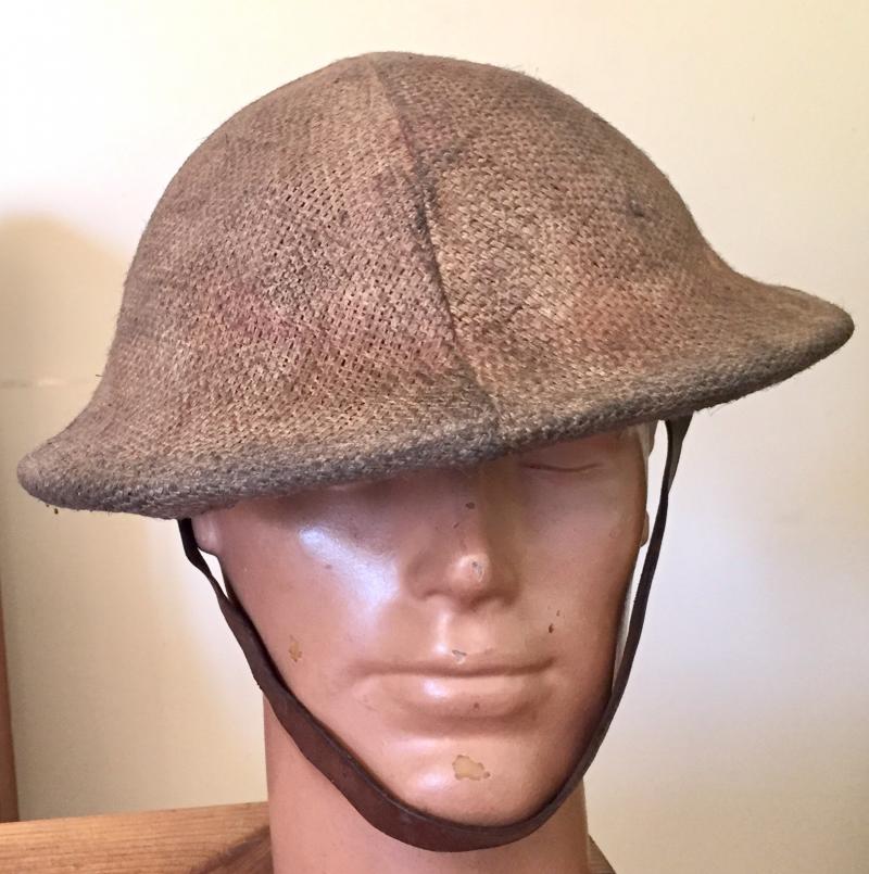 WW2 TRANSITIONAL BRITISH HELMET WITH SACKING COVER