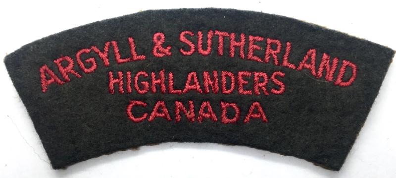 WW2 ARGYLL & SUTHERLAND HIGHLANDERS CANADA SHOULDER PATCH