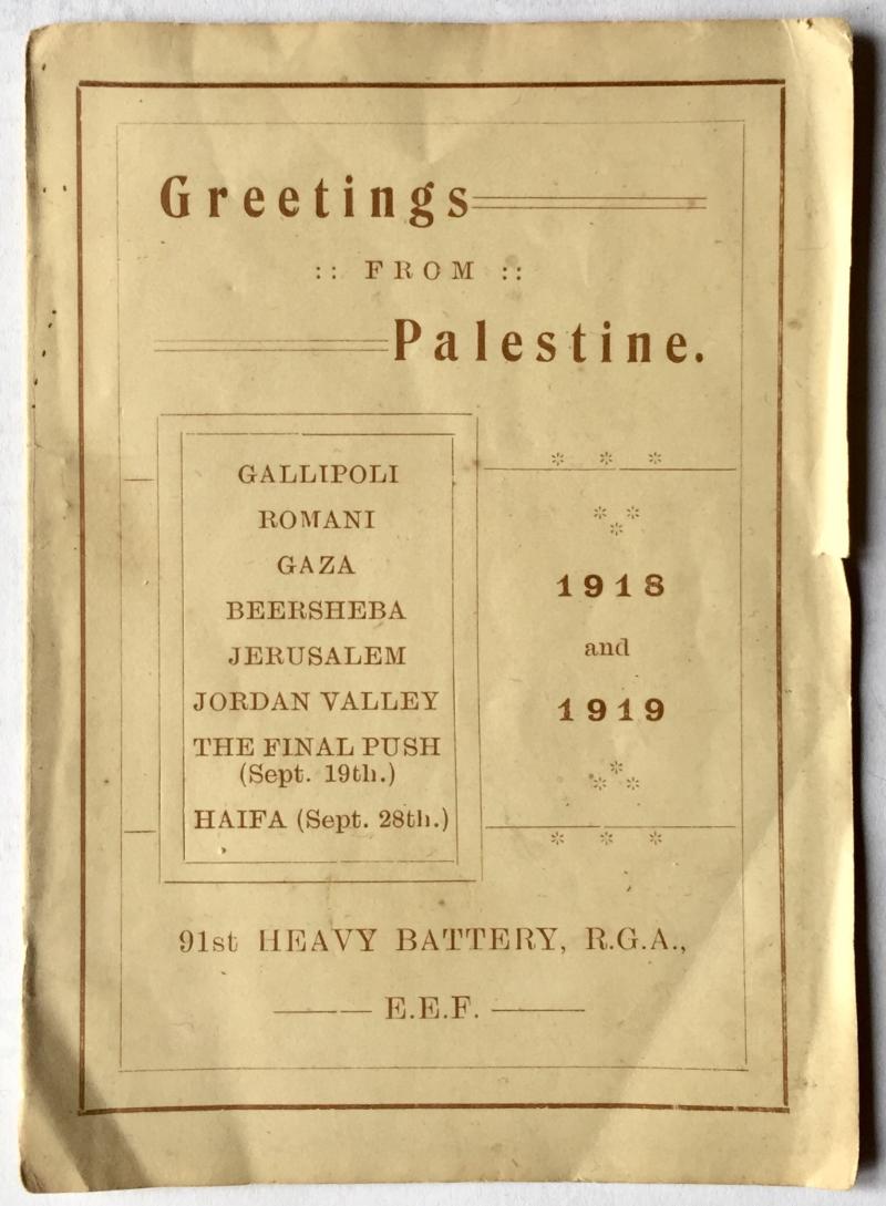 WW1 91ST HEAVY BATTERY R.G.A 1918-1919 PALESTINE GREETING CARD