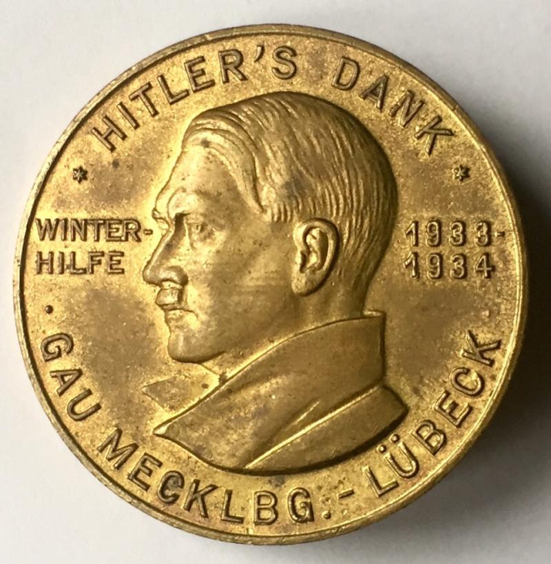 GERMAN 3RD REICH HITLER 1933-1934 WINTER HELP THANKS BADGE