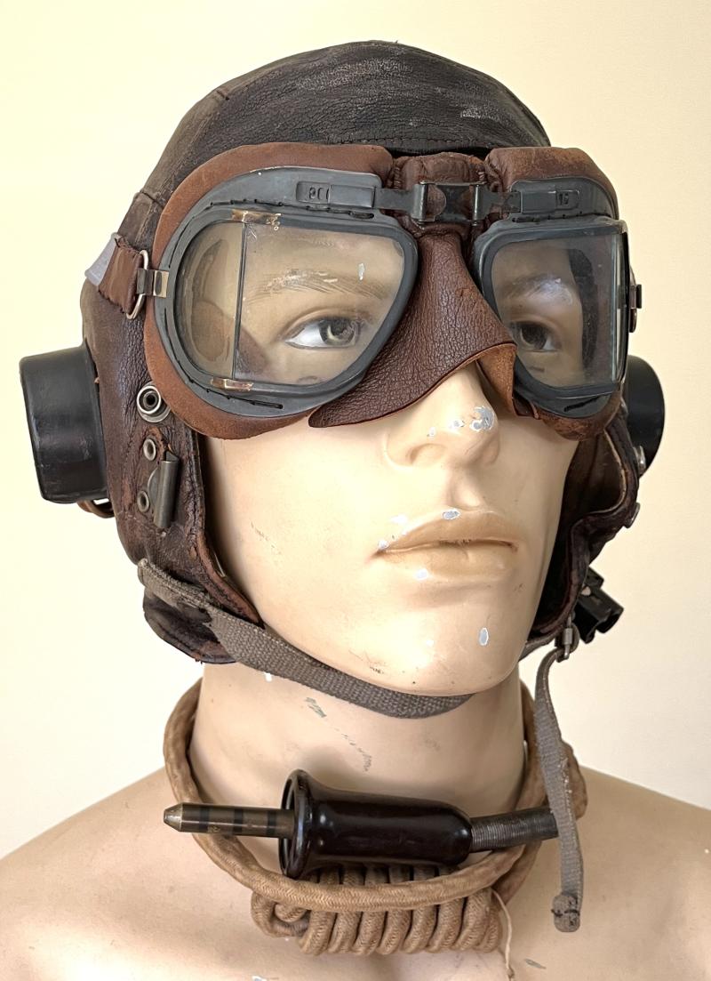 BRITISH RAF PILOTS C - TYPE FLYING HELMET & MK.8 GOGGLES - LARGE SIZE