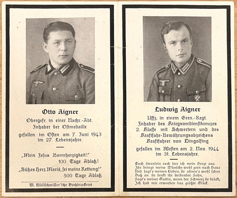 GERMAN WW2 BROTHER DOUBLE DEATH CARD