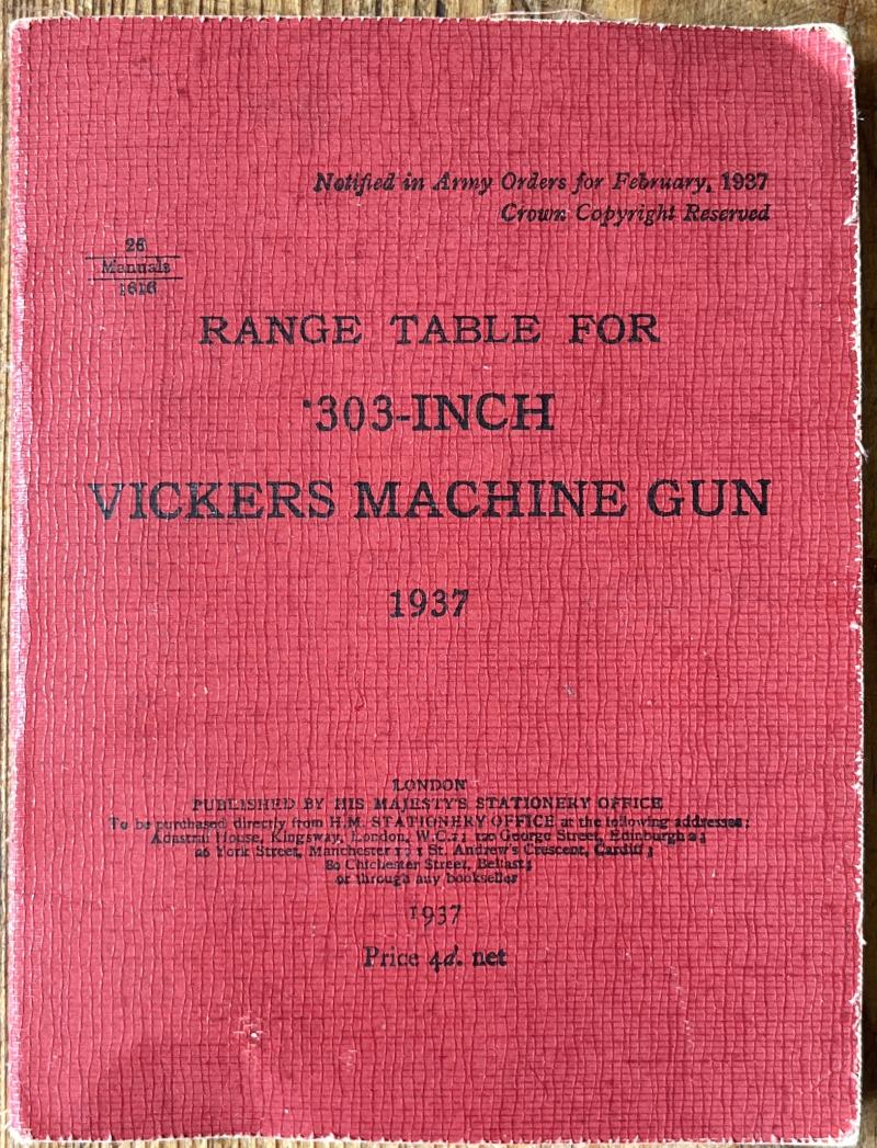 VICKERS MACHINE GUN RANGE TABLE - 2ND ARGYLL & SUTHERLAND HLDRS