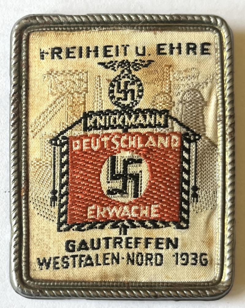 GERMAN 3RD REICH DEUTSCHLAND ERWACHE 1936  GAUTREFFEN WESTFALEN-NORD DAY BADGE