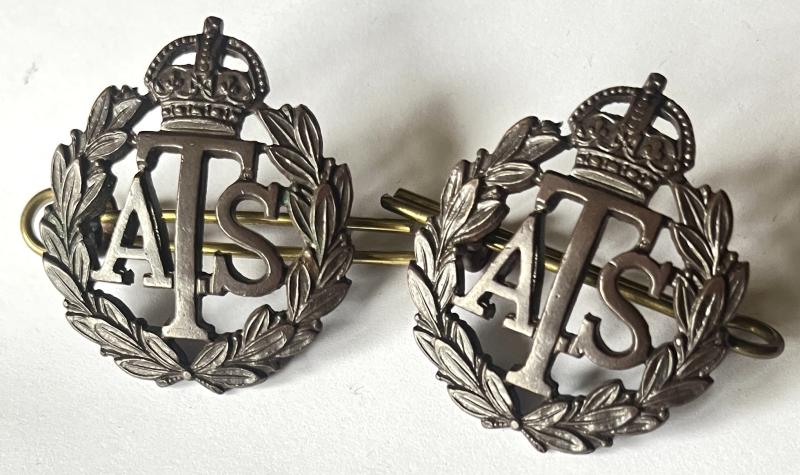 WW2 ATS OFFICERS BRONZE COLLAR PAIR - MAKER MKD.