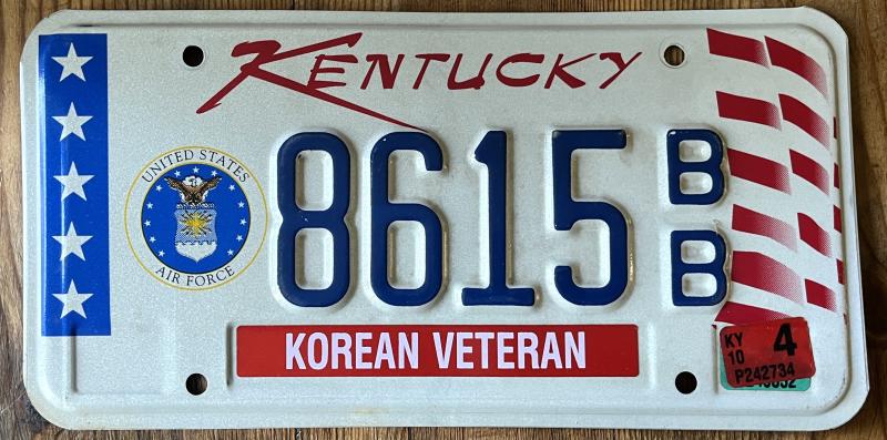 US AIRFORCE - KOREAN VETERAN - KENTUCKY NUMBER PLATE