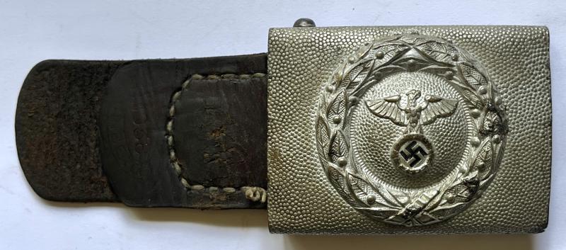 GERMAN WW2 - DLV OR RLB - ENLISTED MANS / NCO'S BUCKLE WITH 1938 DTD. LEATHER TAB
