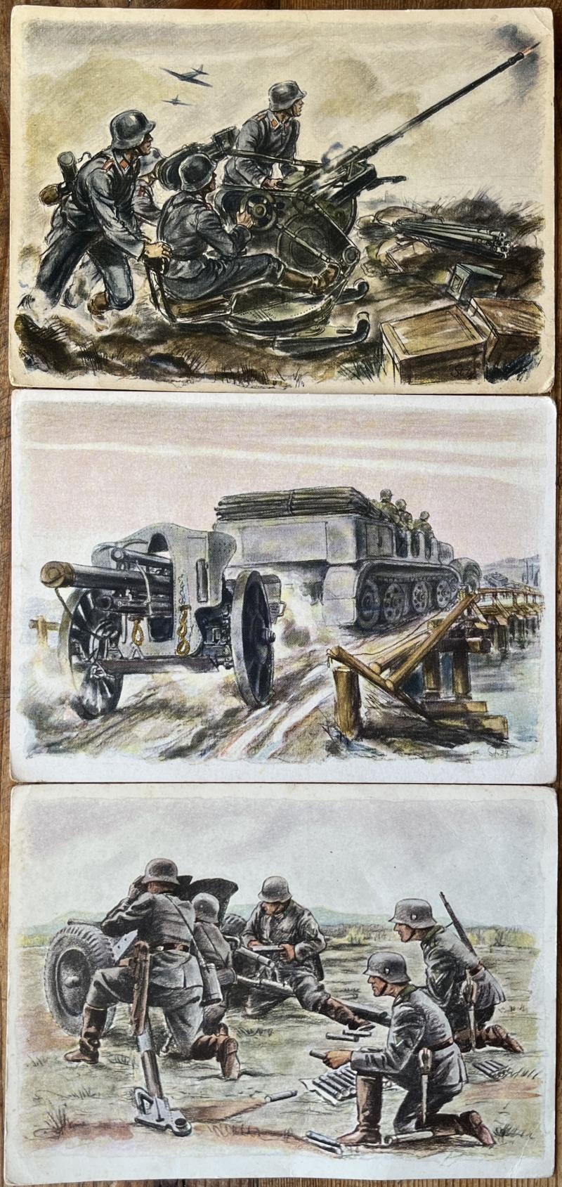 WW2 GERMAN PROPAGANDA POSTCARDS X 3  - SOLDIERS IN THE FIELD