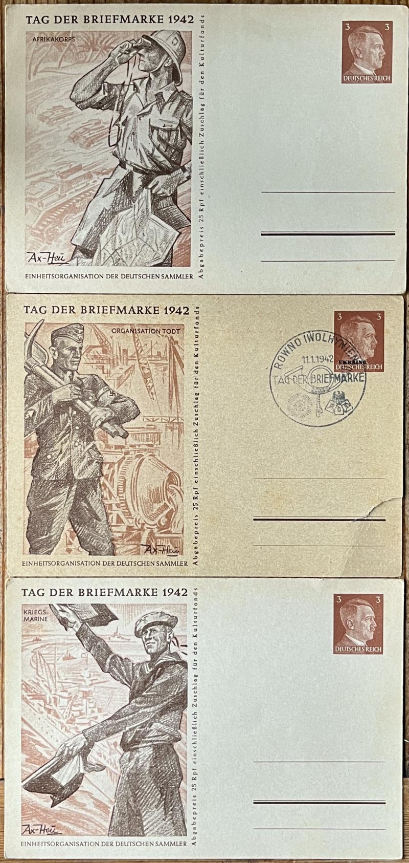 3 WW2 GERMAN 1942 TAG DER BRIEFMARKE PROPAGANDA POSTCARDS