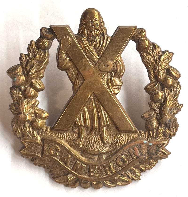 WW1 CAMERON HIGHLANDERS ECONOMY BRASS CAP BADGE