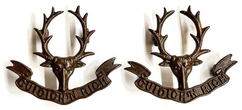 WW1 - SEAFORTH OFFICERS BRONZE S.D. COLLAR PAIR