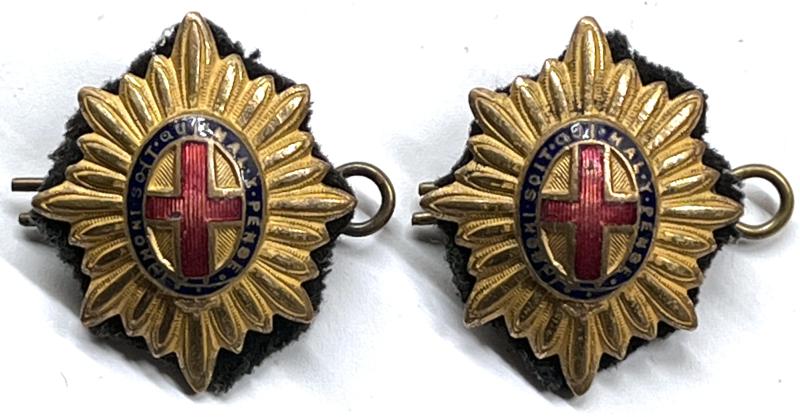 COLDSTREAM GUARDS - OFFICERS - GILT & ENAMEL - COLLAR BADGE / RANK PIPS - PAIR