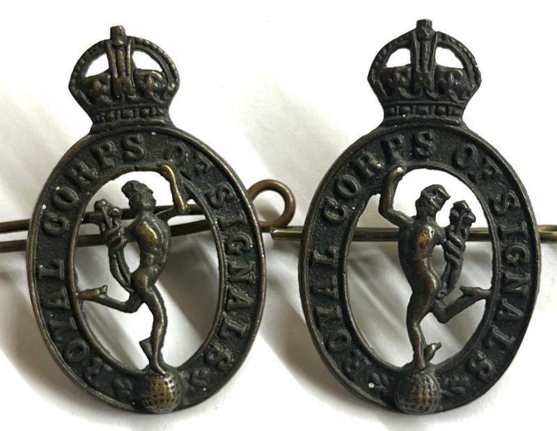 WW2 - ROYAL SIGNALS OFFICERS BRONZE COLLAR PAIR
