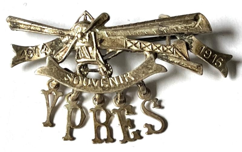 WW1 - YPRES - 1914 / 1916 SILVER COMMEMORATIVE BADGE