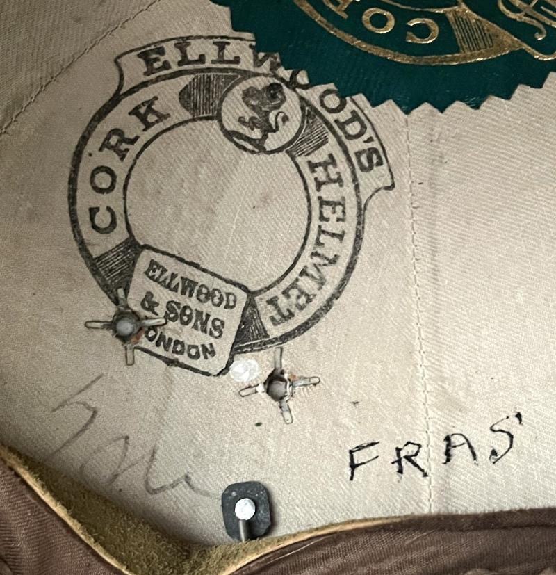 WW2 BRITISH SUN HELMET - ELLWOOD - NAMED