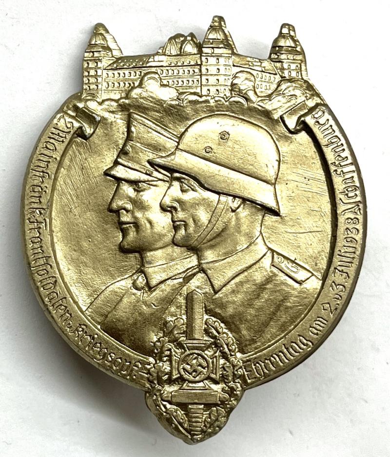 GERMAN 3RD REICH 2ND MAINFRANKEN NSKOV 1938 FRONT SOLDIERS ASCHAFFENBURG DAY BADGE