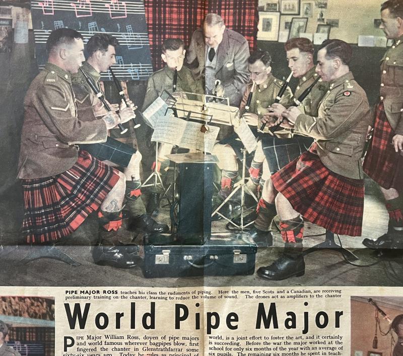 WW2 -1944 DTD. ARTICLE - WILLIE ROSS @ ARMY SCHOOL OF PIPING - NEWSPAPER ARTICLE