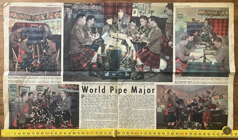 WW2 -1944 DTD. ARTICLE - WILLIE ROSS @ ARMY SCHOOL OF PIPING - NEWSPAPER ARTICLE