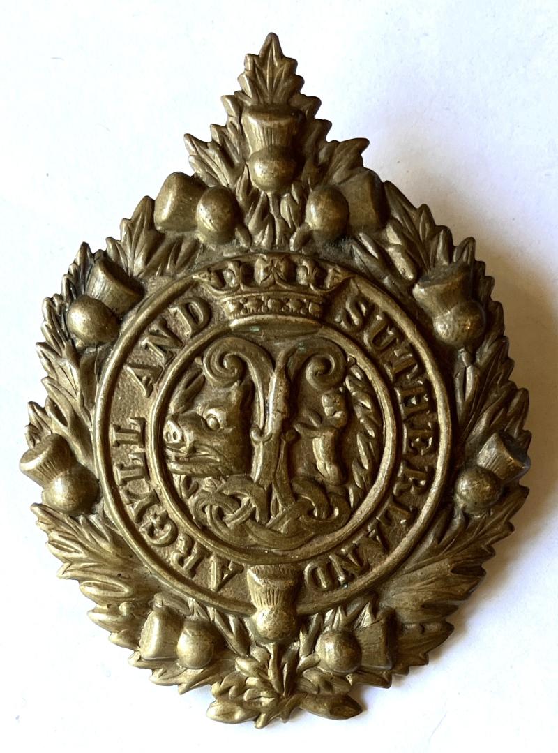 WW1 ARGYLL & SUTHERLAND HLDRS. OFFICERS S.D. BADGE - FLAT BRASS LUGS