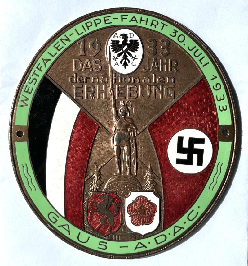 WW2 GERMAN - 1933 A.D.A.C. CAR BUMPER BADGE - VET BRING BACK