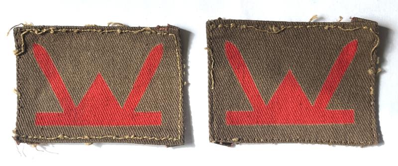 WW2 - 53RD WELSH INFANTRY DIVISION PRINTED FORMATION SIGNS - PAIR - REMOVED FROM UNIFORM