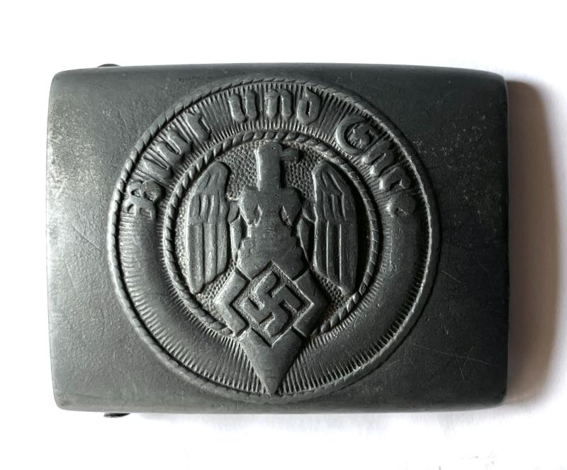 WW2 - GERMAN - H.J. (Hitlerjugend ) BELT & BUCKLE SET WITH RARE ZINC INJECTION MOULDED BUCKLE - ASSMANN - RZM M4/39
