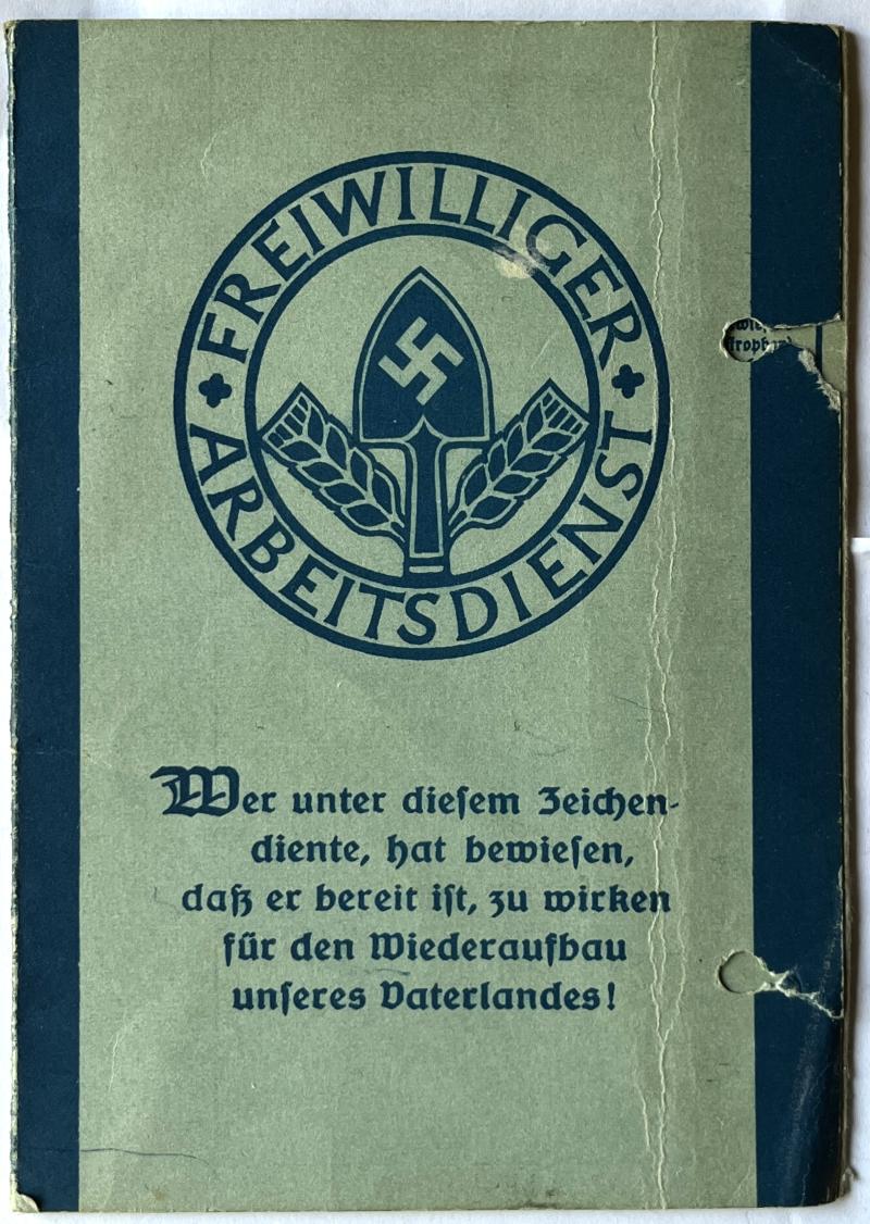 GERMAN WW2 - ( RAD ) - FREIWILLIGER ARBEITSDIENTST (FAD) I.D.  DOCUMENT