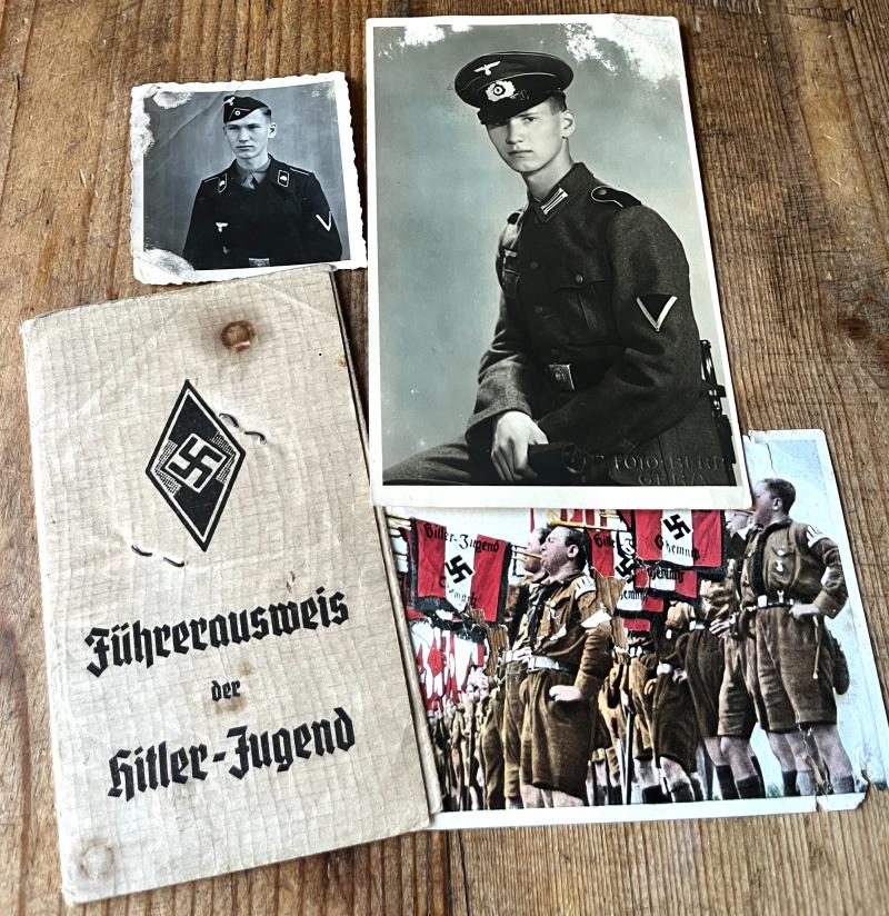 WW2 GERMAN  - COMBAT PANZER GROUPING -  HITLER YOUTH LEADER / ARMY / PANZER CREWMAN  - PHOTOS & ID PAPERS - K.I.A. - VET BRING BACK