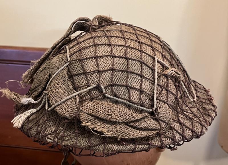 WW2 NORTH AFRICA / ITALY TOMMY HELMET C/W SACKING COVER & NET - S.A.